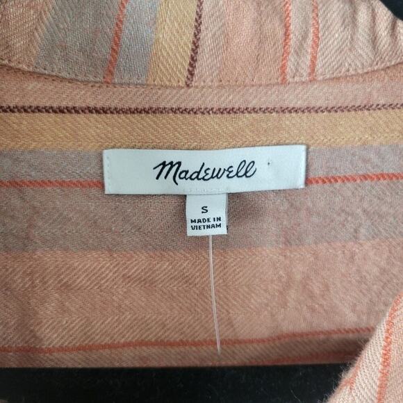 Madewell Linen Blend Striped Camp Shirt Women's S Coastal Casual Vacation Summer - Picture 4 of 10